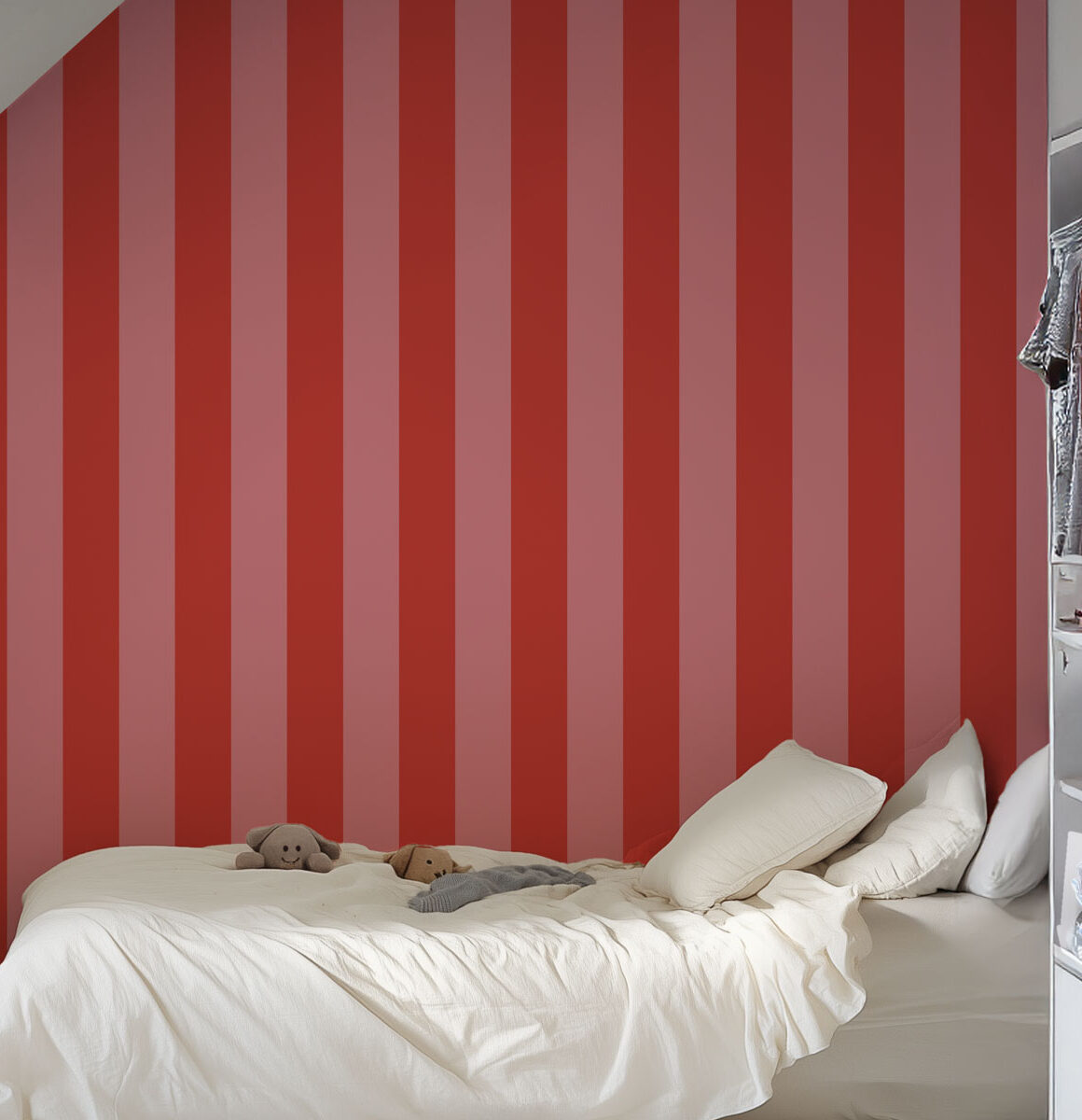Papier peint à rayures tendance rose et rouge