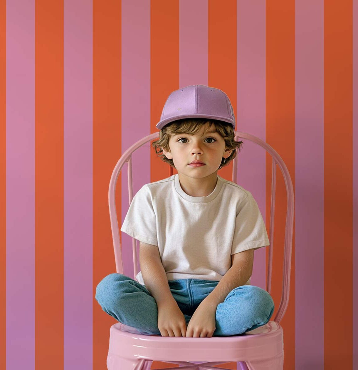 Papier peint coloré bandes orange et violet