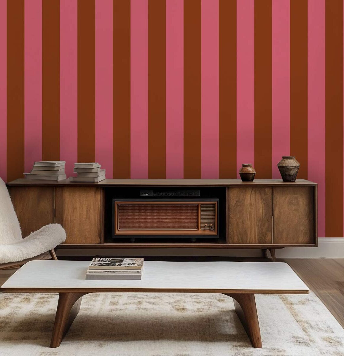 Tapisserie à rayures rose et marron