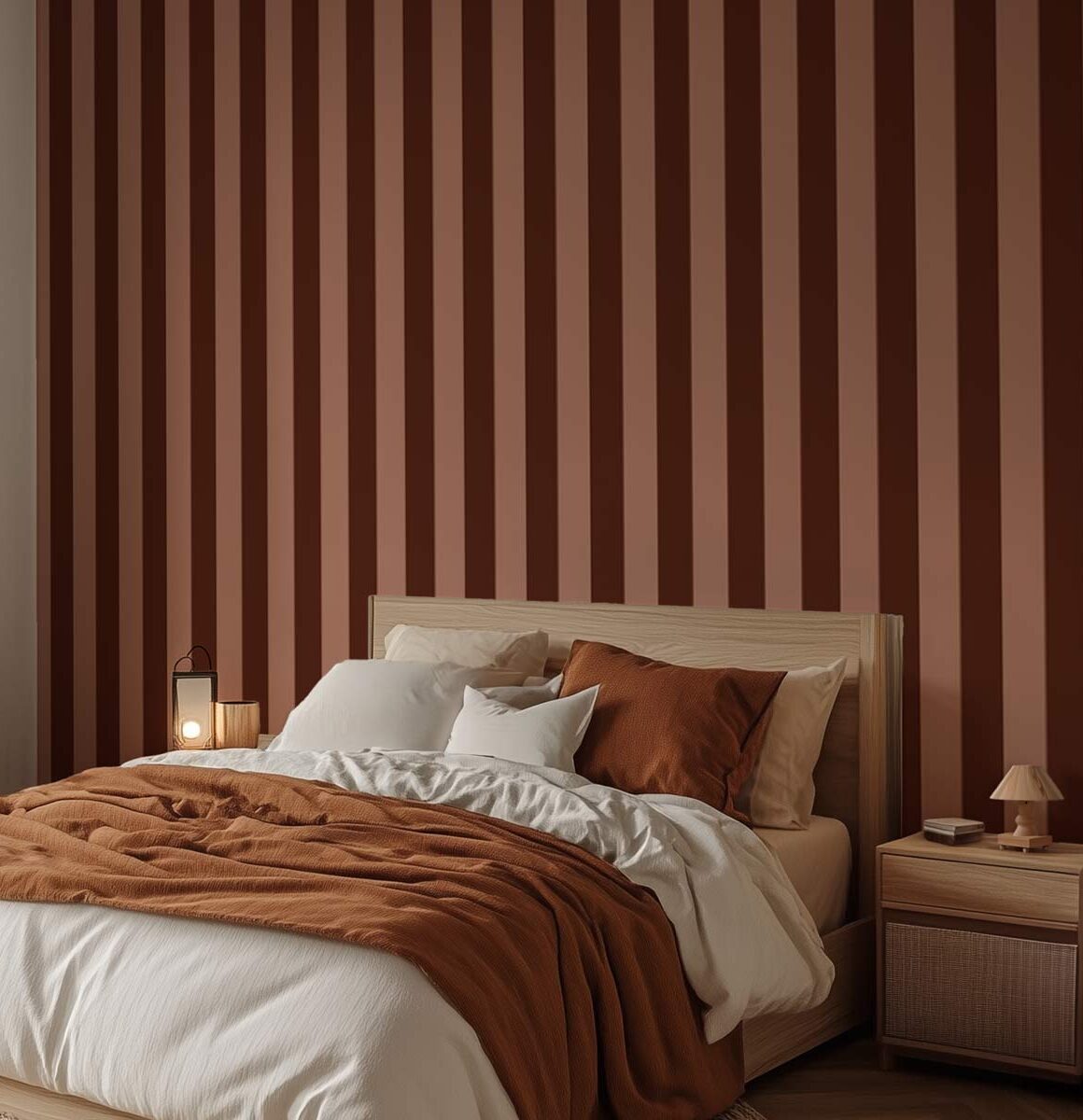 Tapisserie chambre rayures nuances de marron