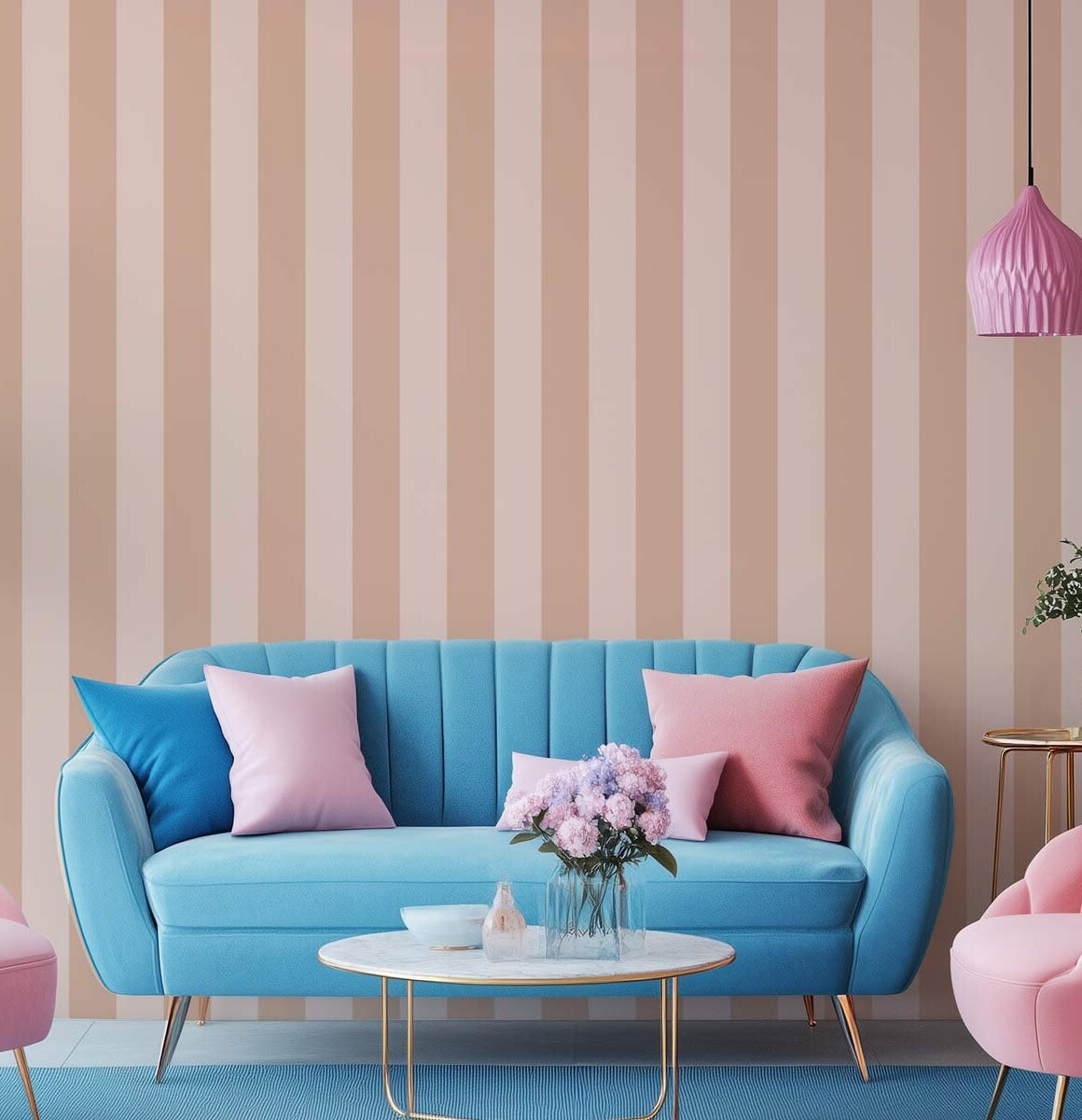 Papier peint bandes beige rosé et rose poudré