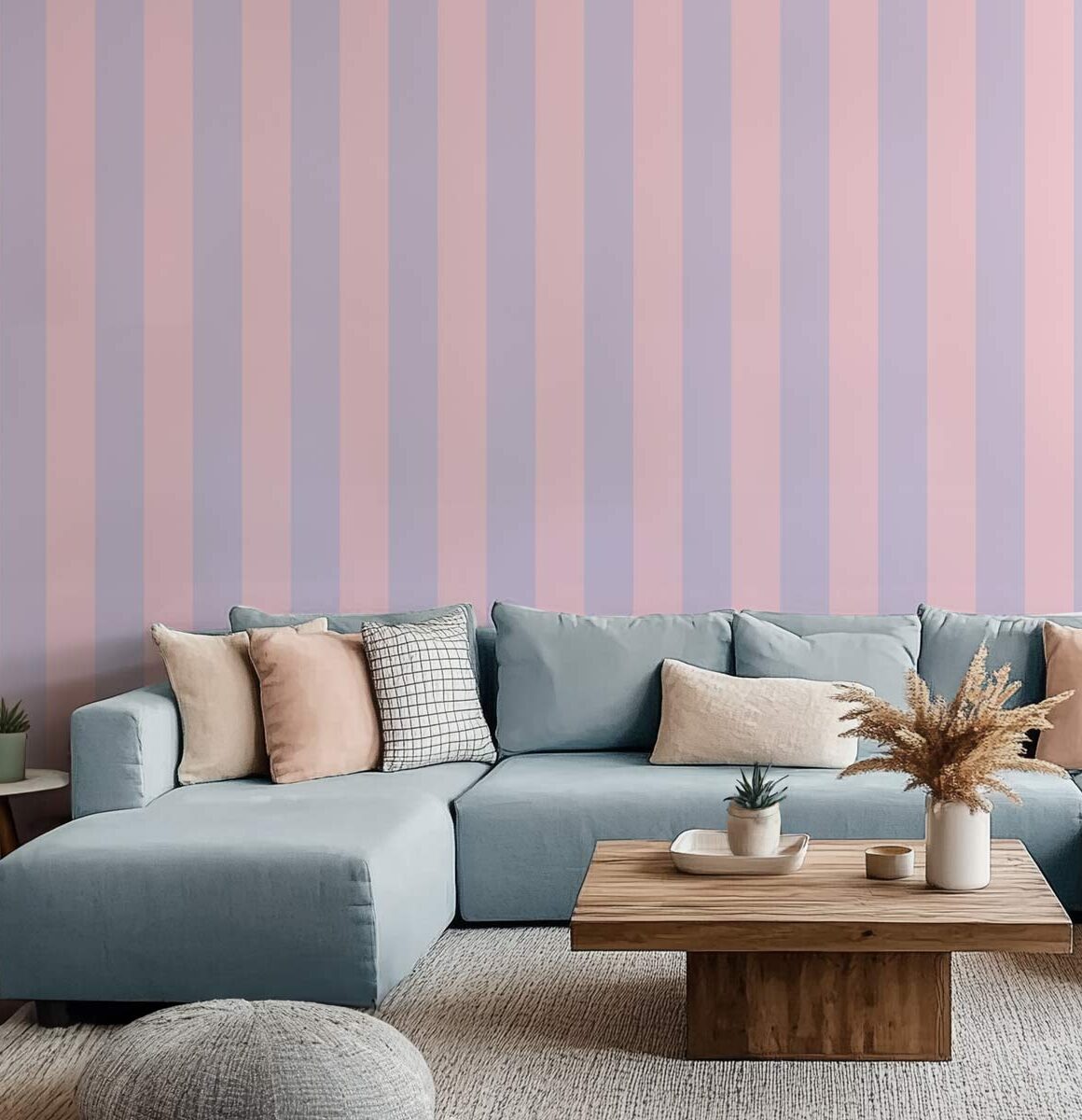 papier peint à rayures rose et mauve