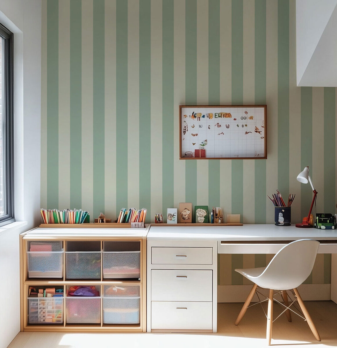 Papier peint moderne rayures vert clair