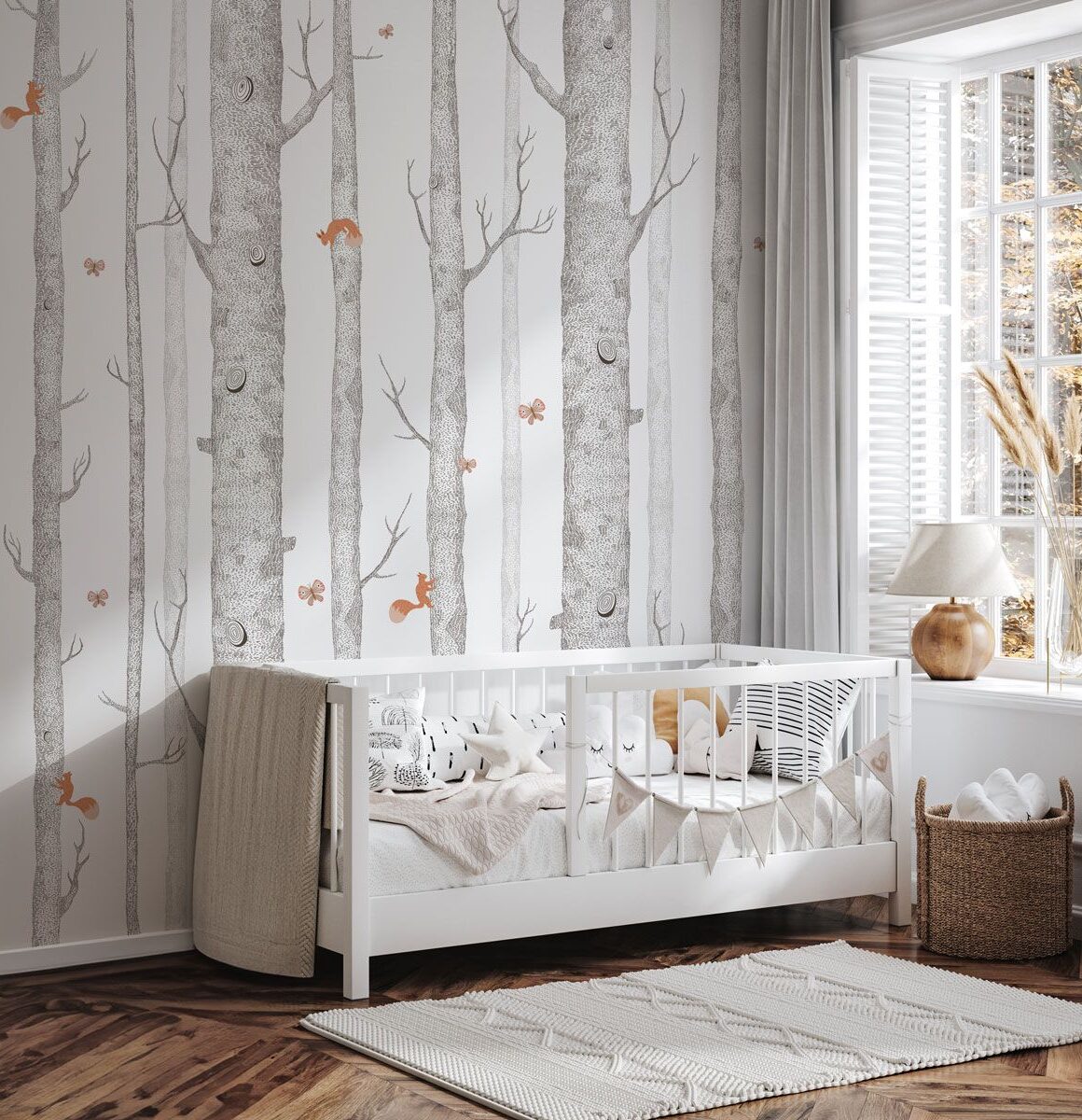 Papier peint arbre et renard enfant