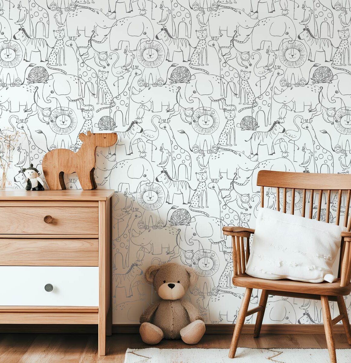 Papier-peint-jungle-enfant-noir-et-blanc