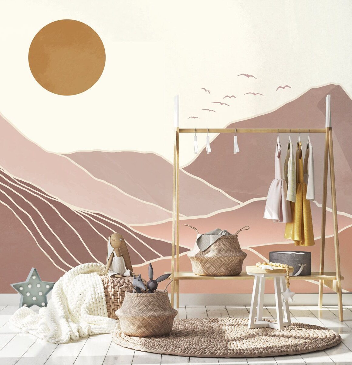 Papier-peint-montagne-rose-fille