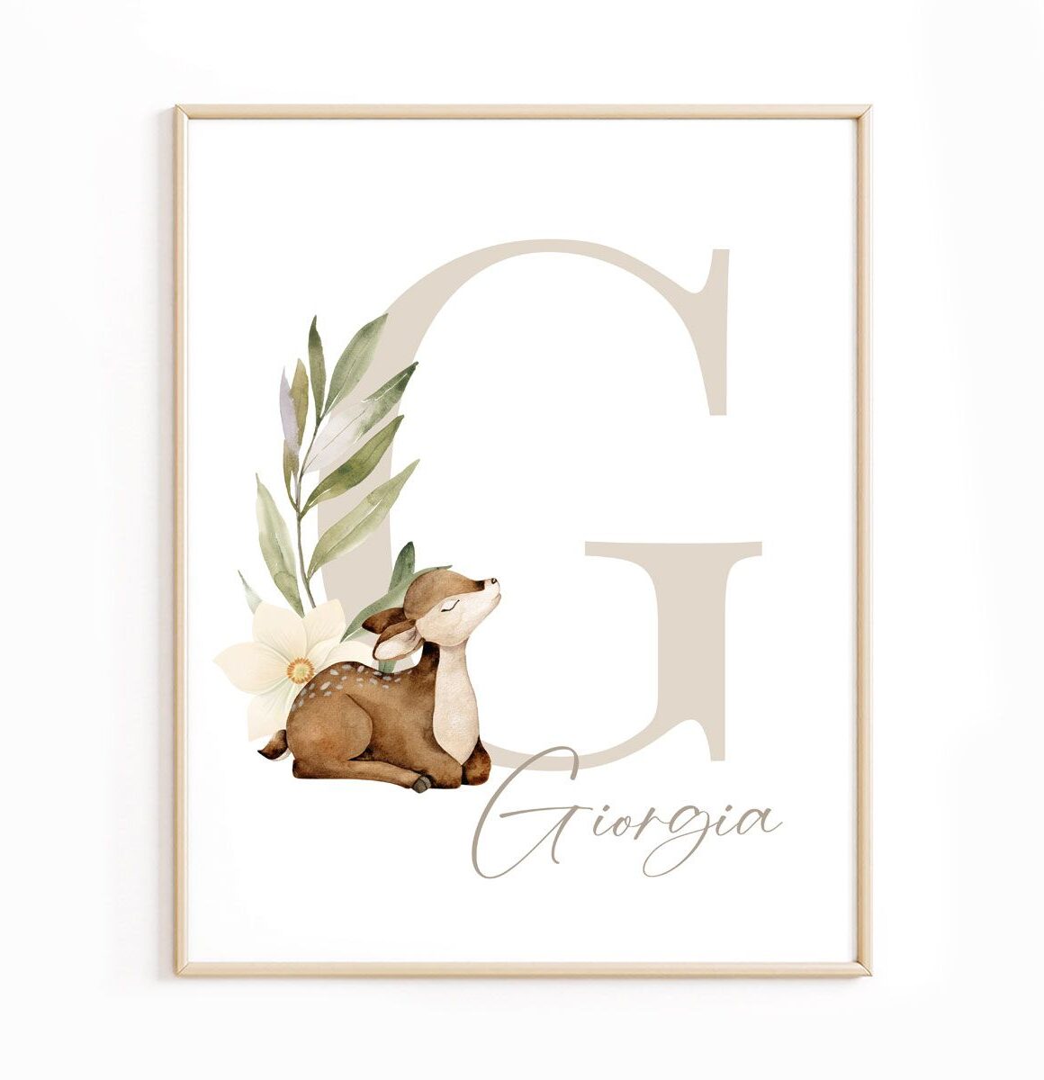 affiche-personnalisee-biche-prenom-intitiale-beige