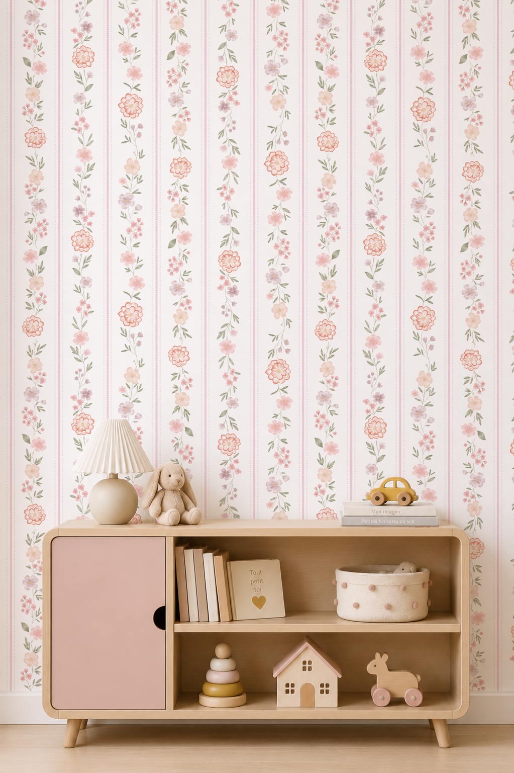 papier peint rayures en fleur