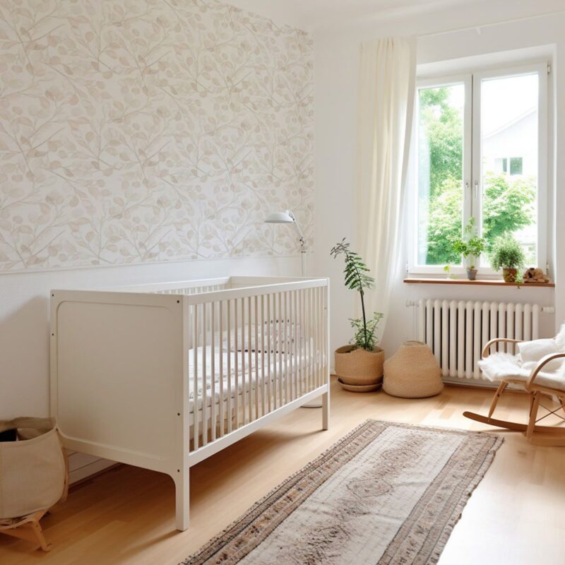 papier-peint-bebe-feuillage-beige