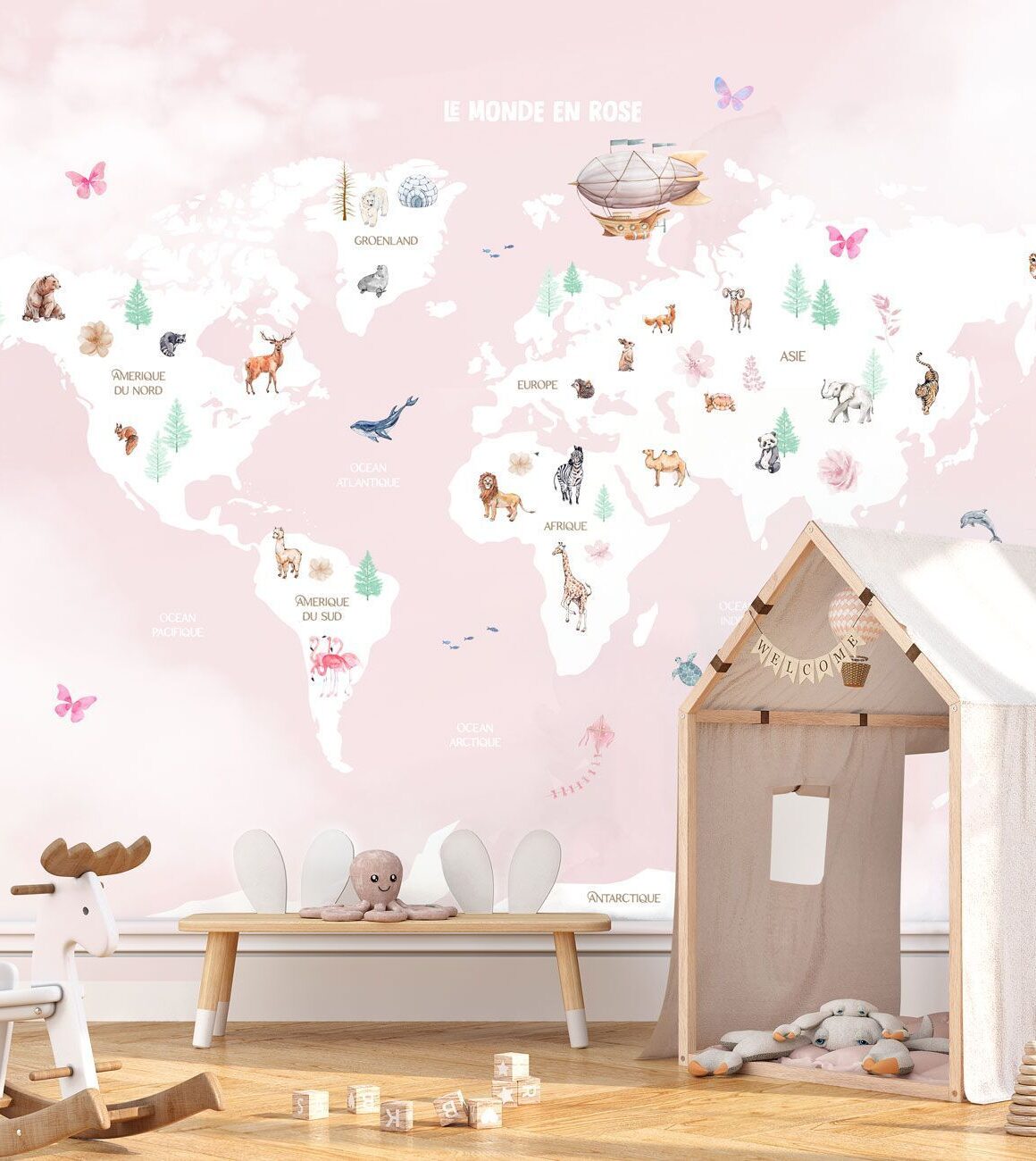 papier-peint-carte-du-monde-rose-fille