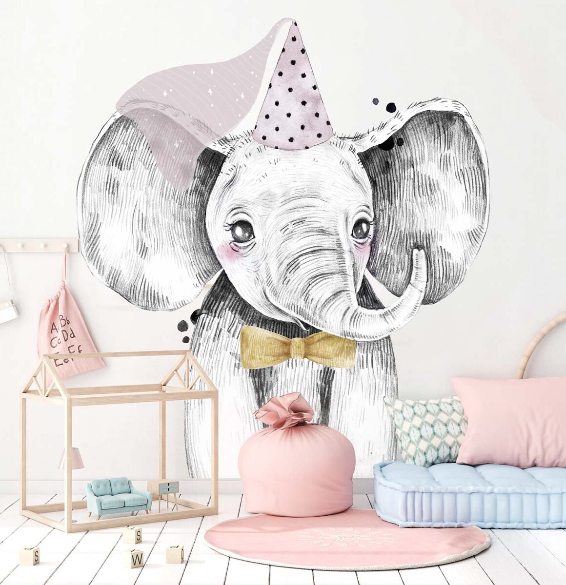 papier-peint-éléphant-chambre-fille