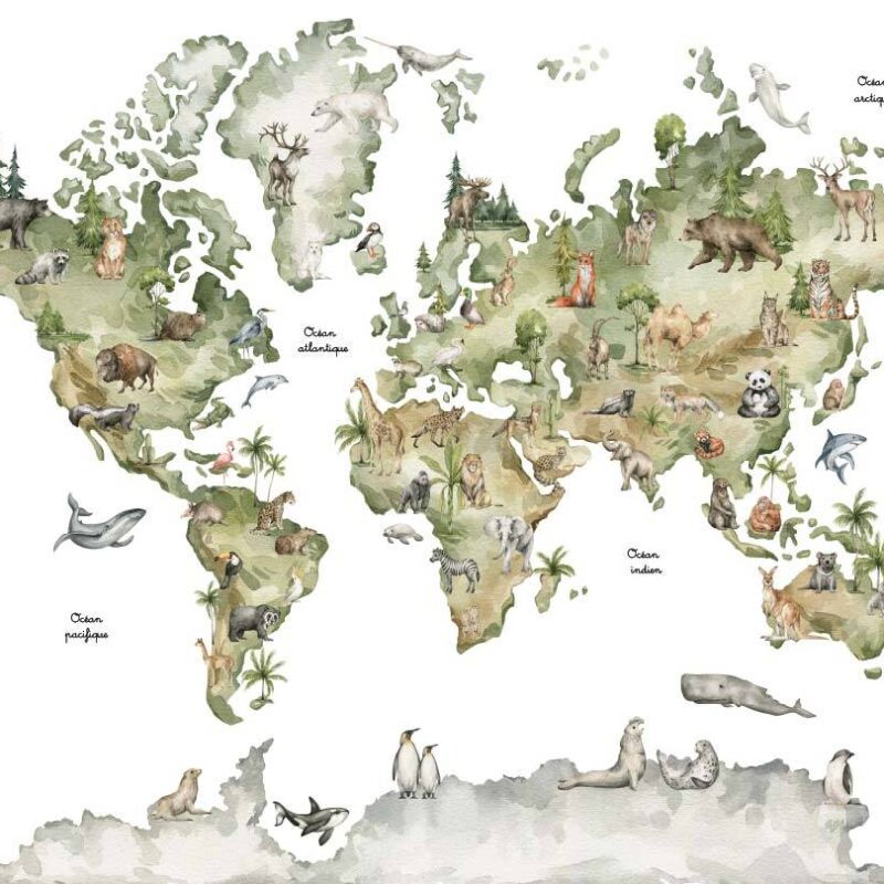 papier-peint-enfant-carte-monde-animaux