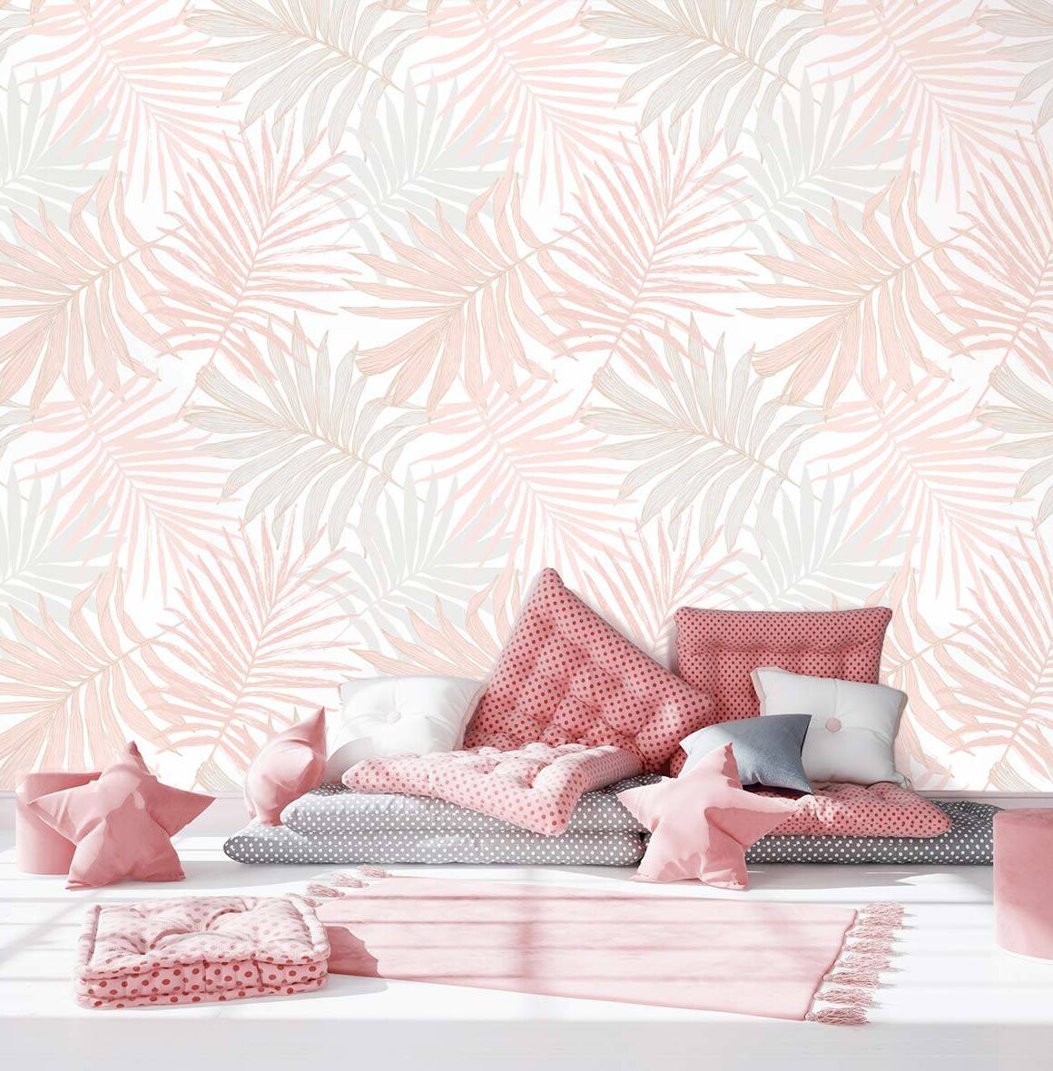 papier-peint-feuille-tropicale-rose