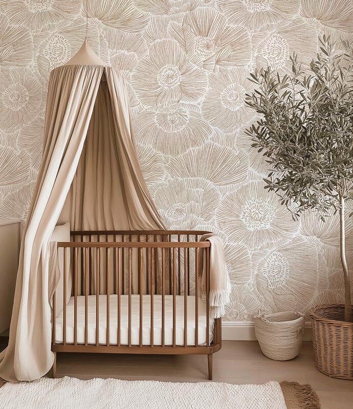 papier-peint-fleurs-beige