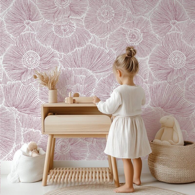 papier-peint-fleurs-framboise