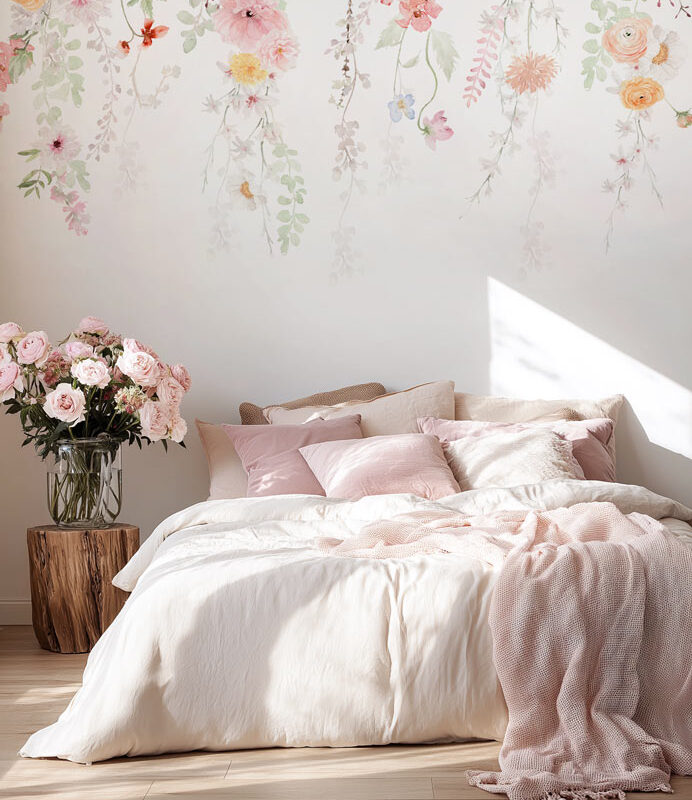 papier-peint-fleurs-suspendues-chambre