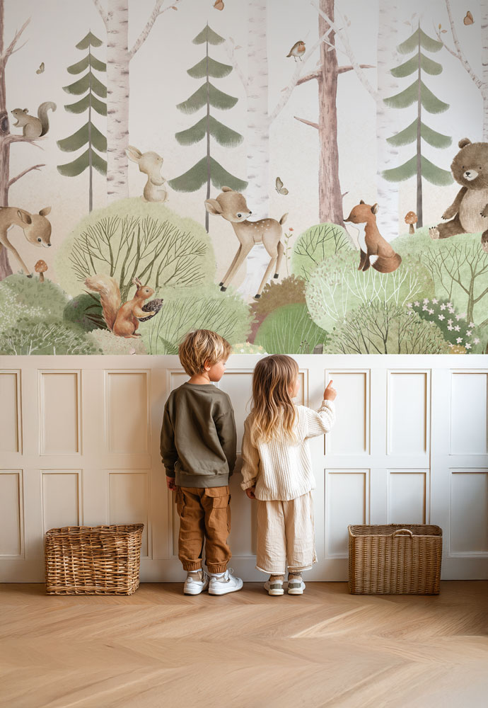 papier-peint-foret-enfant-vert