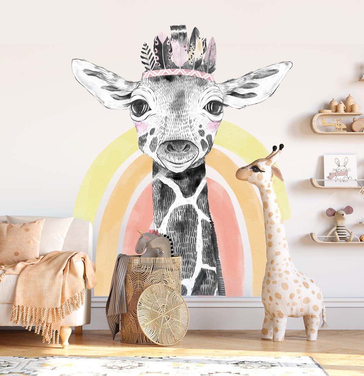papier-peint-girafe-pour-chambre-fille