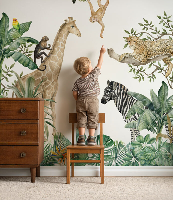 "Jungle Friends" Safari Wallpaper for Kids