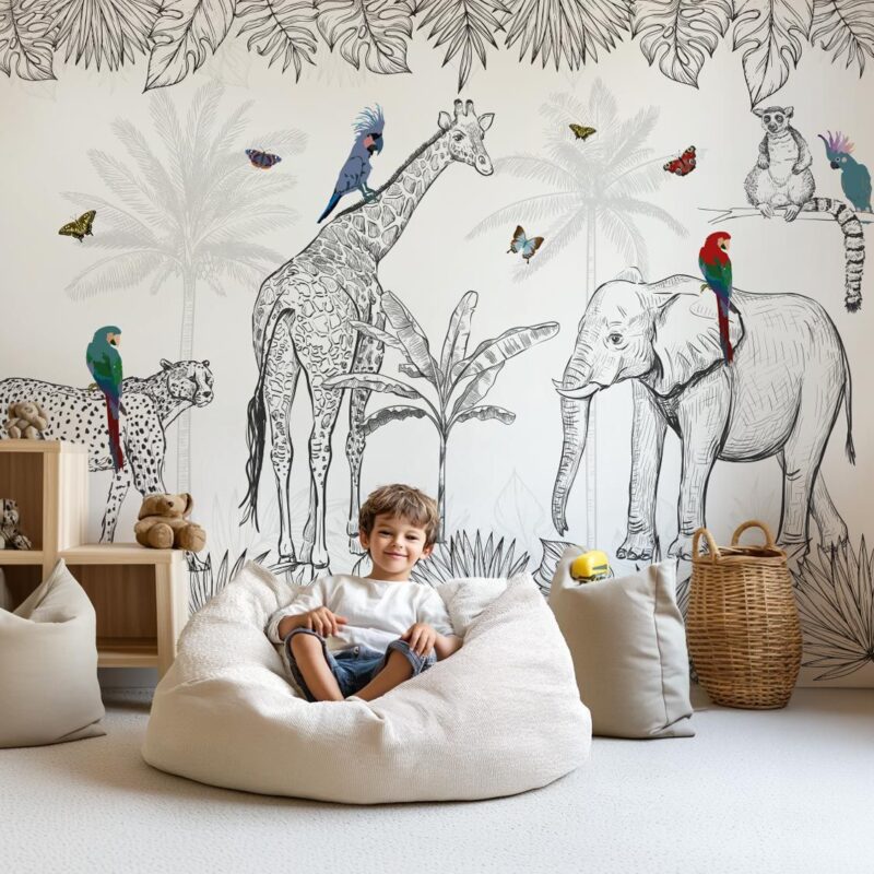 papier-peint-jungle-noir-et-blanc-enfant