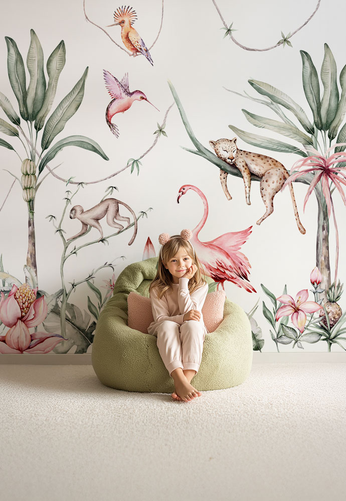 papier-peint-jungle-tropicale-rose