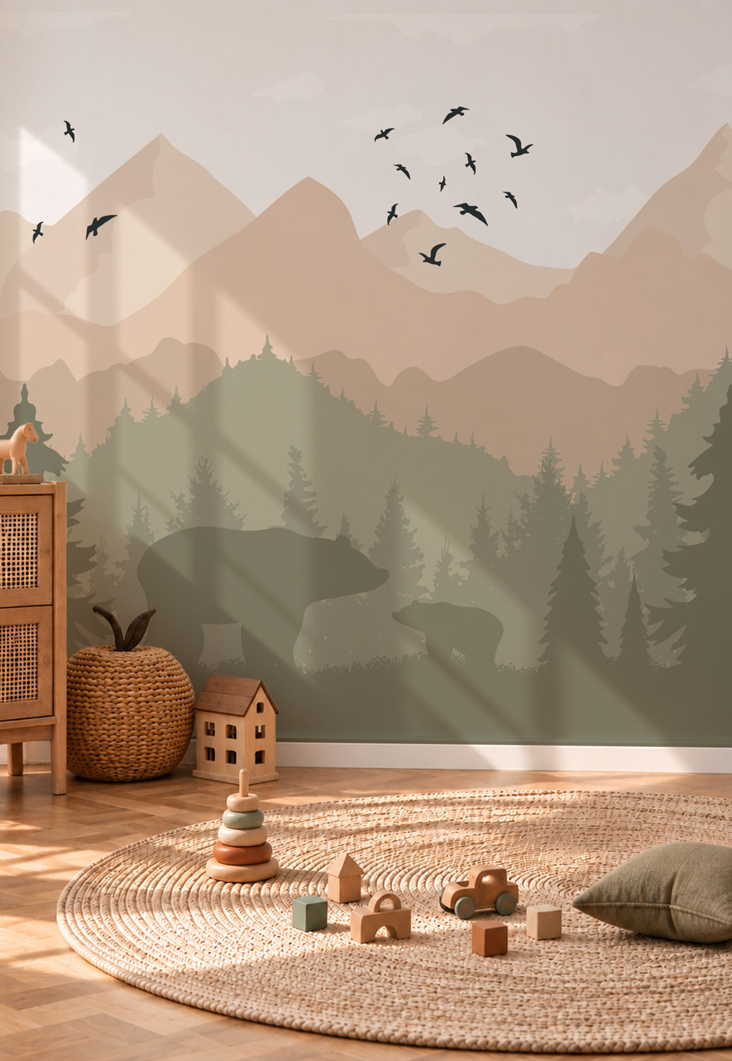 papier-peint-montagne-enfant-vert