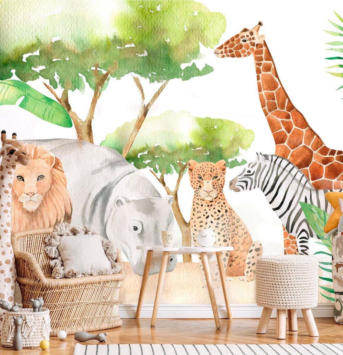papier-peint-panoramique-safari-aquarelle