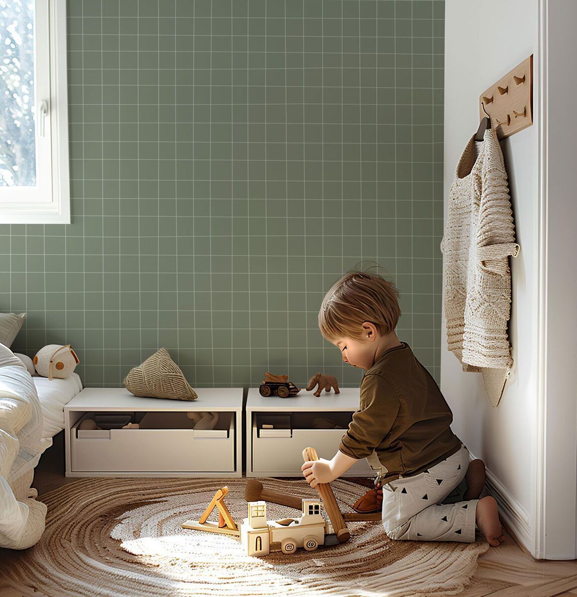 papier peint petit carreau vert sauge