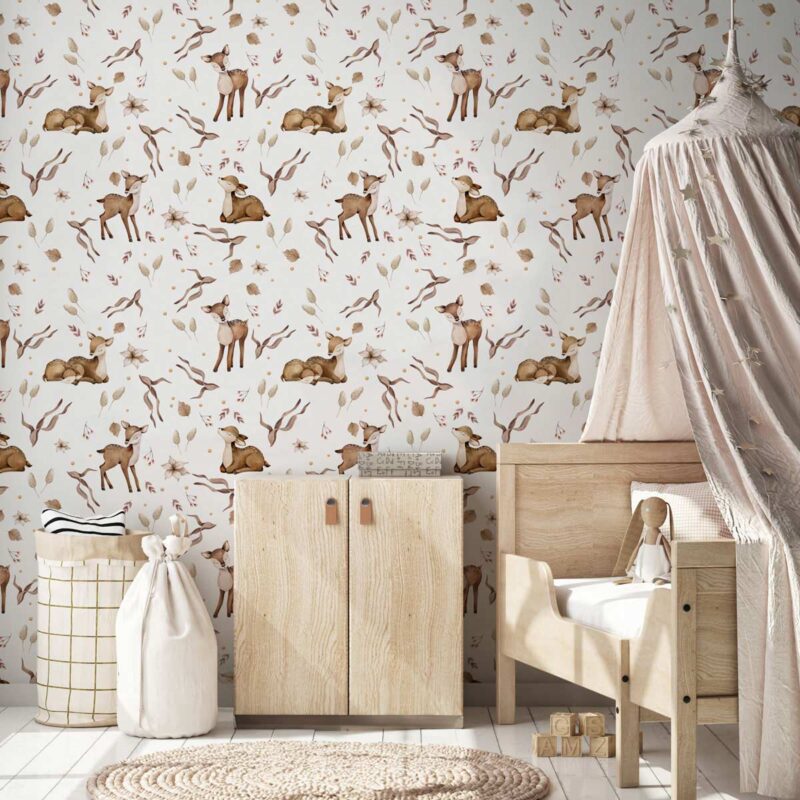 papier-peint-petites-biches-des-bois-rose