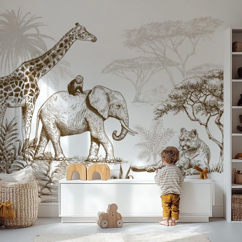 papier-peint-safari-sépia