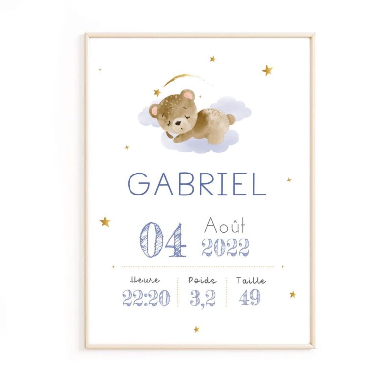 Personalized Baby Bear Birth Announcement Poster
